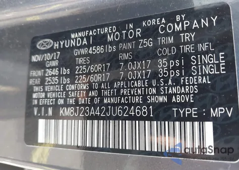 2018 Hyundai Tucson Se from USA, damaged, VIN KM8J23A42JU624681